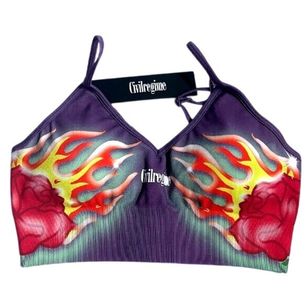 Civil regime‎ Brushed Rose Kelly Seamless Bra Dark Purple Flame Rose Print Small